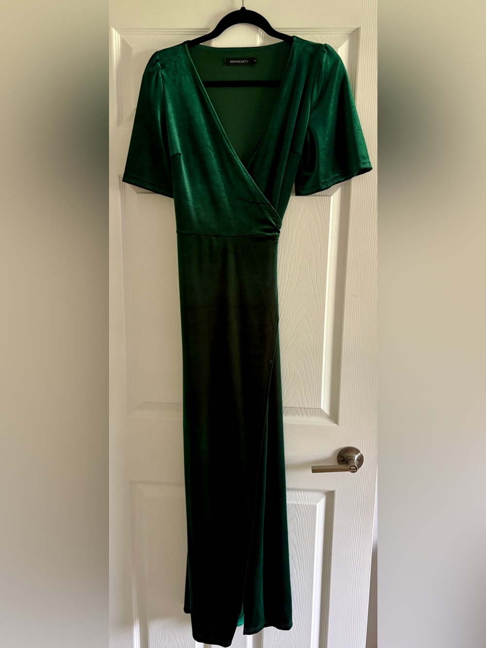 Emerald Green Velvet Wrap-Style Maxi Dress